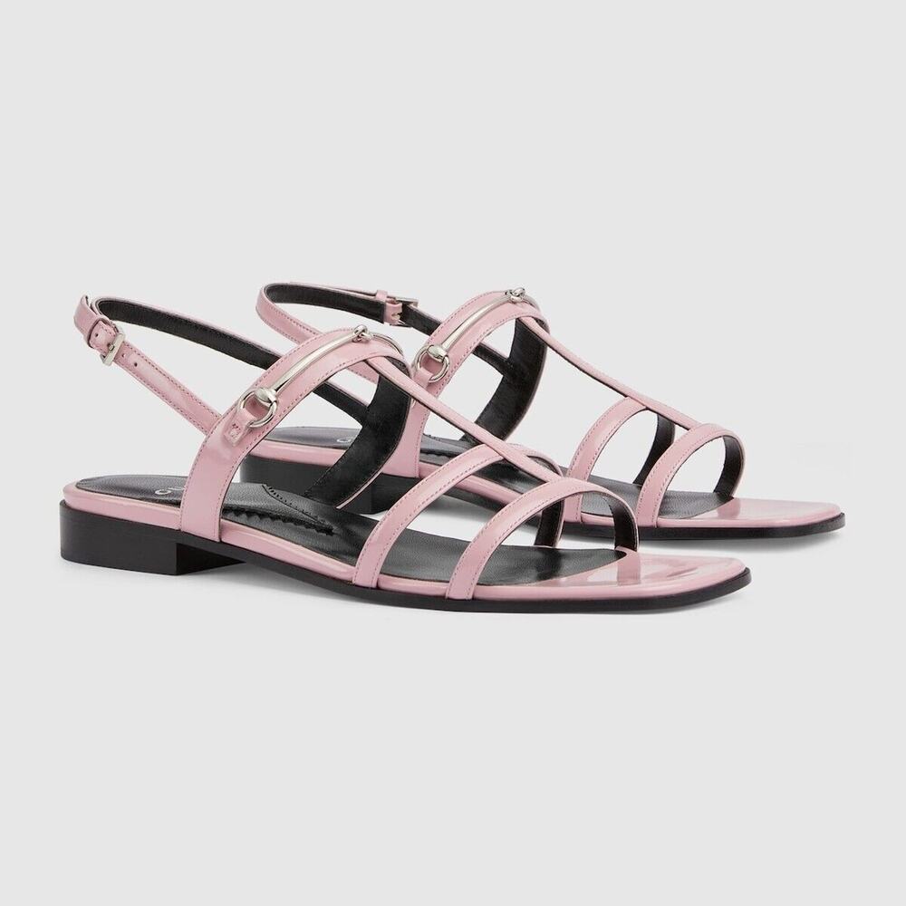 Gucci Divine 38/ US 8 Sandals Dolly Pink Leather Horsebit Slingback Strap NIB